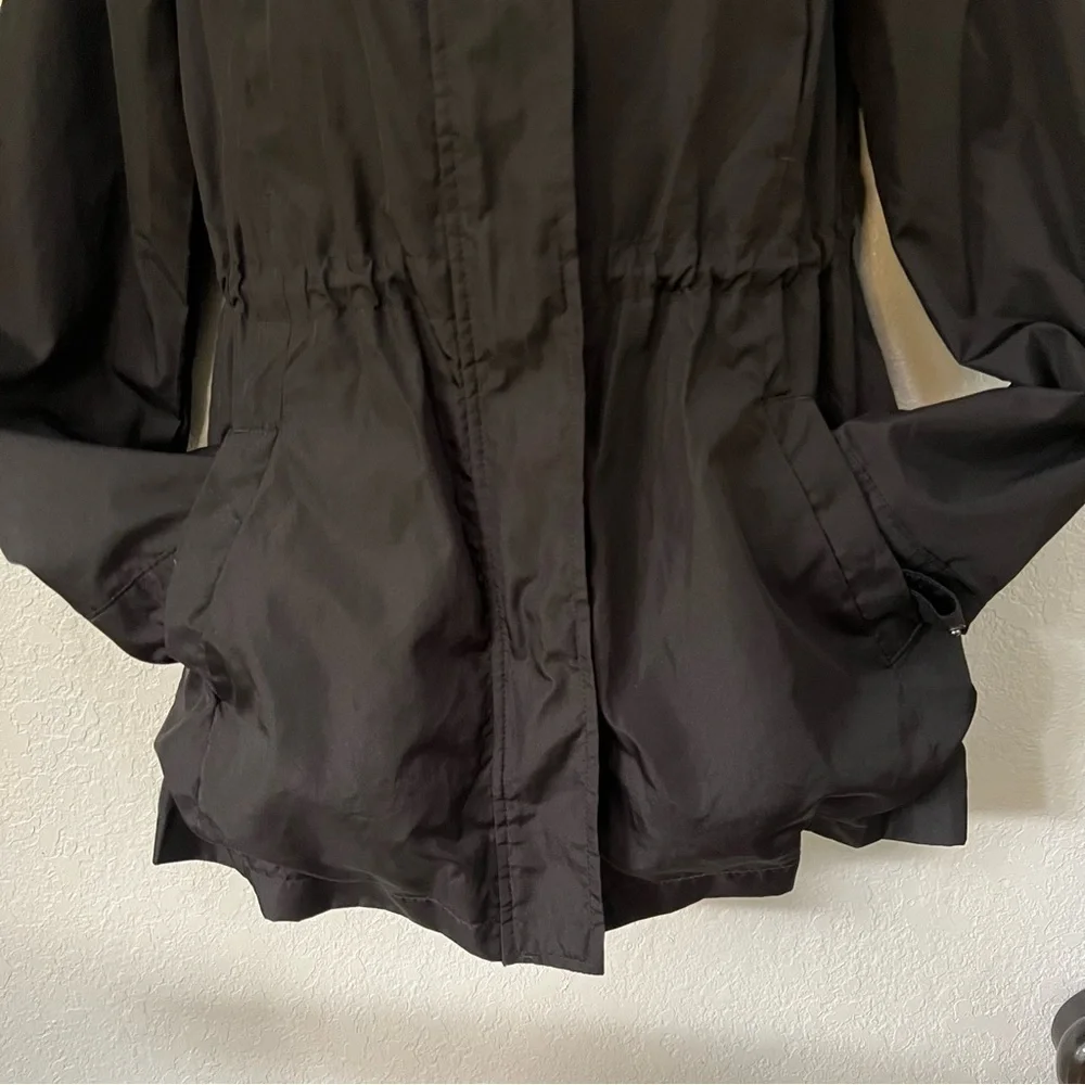 A New Day black mid length zipper snap hoodie windbreaker pockets cinch waist XS